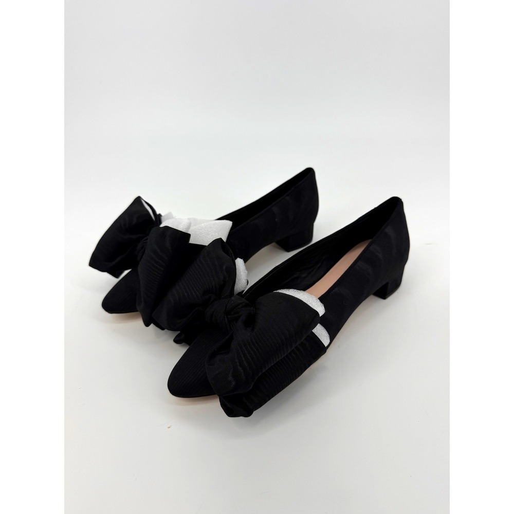 NEW Loeffler Randall Black Noa Grosgrain Bow Pointed Toe Block Heel Pumps 9.5 B - Picture 2 of 14